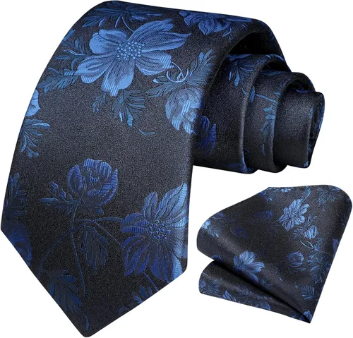 Vista 250 de Corbatas florales tejidas clásicas para hombre, corbata cuadrada de bolsillo, corbatas formales para hombres, boda con pañuelo