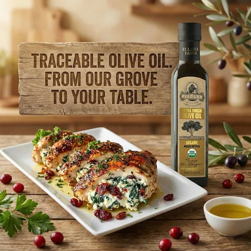 Vista 5 de Ellora Farms, Aceite de oliva virgen extra orgánico, griego rastreable, alto contenido de fenoles prensado en frío, Kosher, botella de vidrio