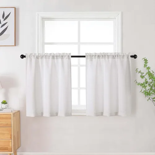 Vista 92 de Cortinas de lino para dormitorio y sala de estar de 96 pulgadas de largo, juego de 2 paneles, con bolsillo para cortinero, filtrado de luz, textura