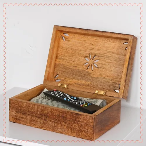 Vista 7 de Mela Artisans Caja de recuerdo de madera de mango - Acabado quemado, 7.5 x 4.5 pulgadas