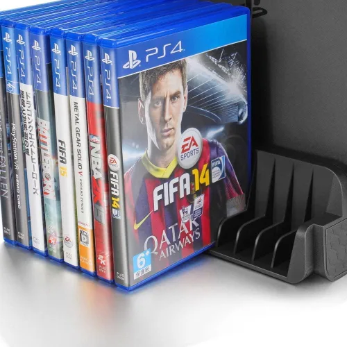 Vista 7 de URWOOW Vertical Stand for PS4PS4 SlimPS4 Pro - Cooling Fan with PS4 Charger Controller Charging Station with Game Storage Black