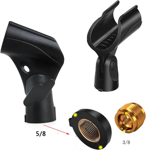 Vista 5 de 2 clips universales para micrófono, soporte de clip de micrófono ajustable para soporte de micrófono, vienen con adaptador de tornillo macho de 5/8