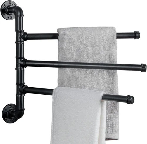 Vista 6 de MyGift Toallero giratorio de 3 niveles, barra de toalla de baño de baño montada en la pared, soporte para toalla de mano colgante, diseño de tubería