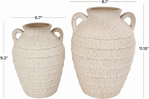 Vista 6 de Deco 79 Jarrón de cerámica, juego de 2 jarrones de 11 pulgadas, 9 pulgadas