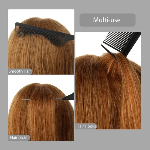 Vista 5 de Peines de cola de rata, 3 piezas para mujer, juego de peines profesionales para seccionar el cabello Rosado