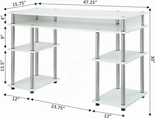 Vista 3 de Convenience Concepts Designs2Go No Tools - Escritorio para estudiantes de 47.25 pulgadas, escritorio contemporáneo para oficina, dormitorio y Blanco