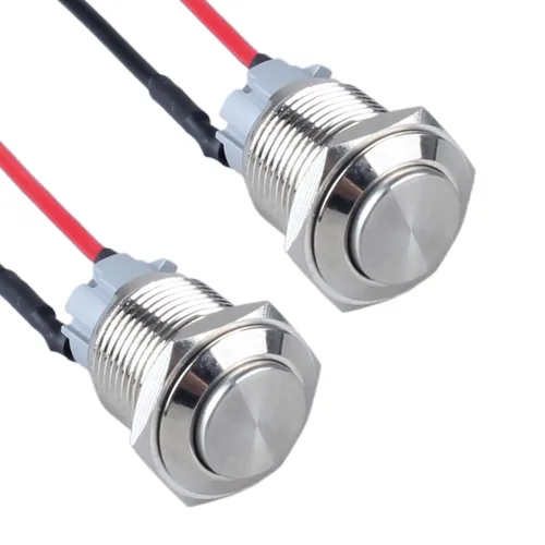 Vista 8 de 2 unids 0.748 in pestillo metal interruptor de botón de cabeza redonda alta carcasa de aluminio con cable pre-soldado 3/4 "agujero de montaje 1NO