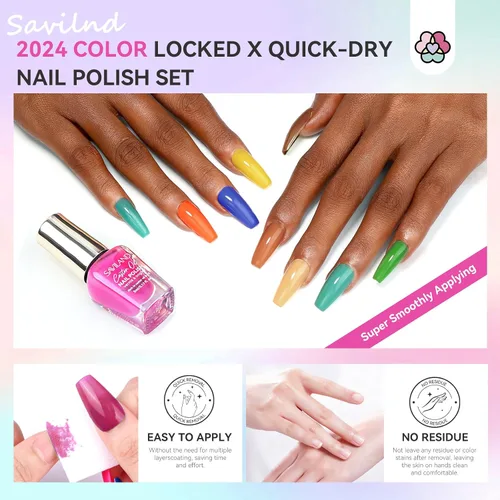 Vista 5 de SAVILAND Juego de esmalte de uñas secado al aire: 36+3 colores kit de esmalte de uñas rojo rosa azul purpurina esmalte de uñas regular con capa base
