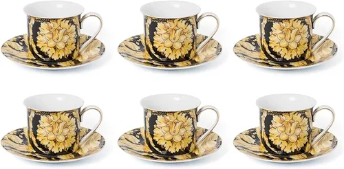 Vista 2 de Royalty - Juego de tazas de té o café de lujo, oro de 24 quilates (12 unidades, negro floral)