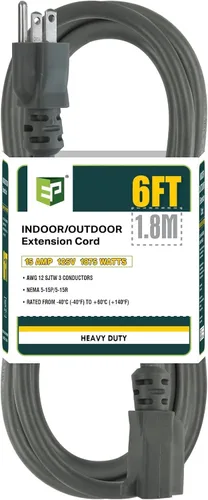Vista 31 de EP 50 Ft Heavy Duty Outdoor Extension Cord, 12/3 SJTW Black 3-Prong Negro