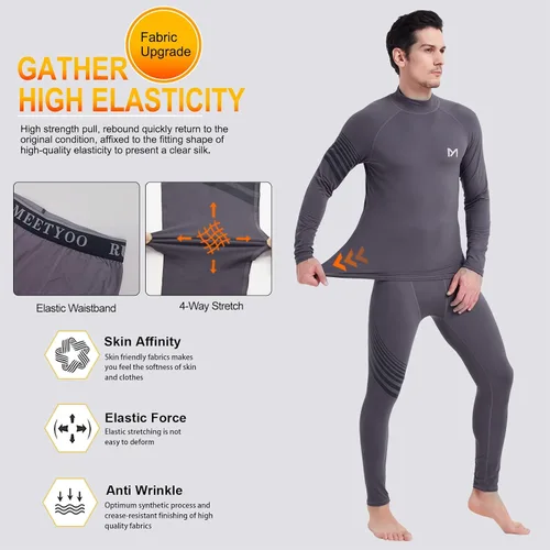 Vista 4 de MEETYOO Camisa térmica de manga larga con cuello alto para hombre, ropa interior de compresión ligera, transpirable, capa base