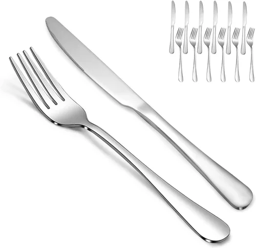 Vista 14 de SANTUO 12-Piece Steak Knife and Fork Set for 6, Stainless Steel Steak Knives with Dinner Forks, Serrated Steak Knife Set, Mirror Polished