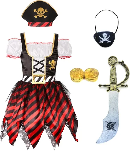 Vista 4 de Disfraz de princesa pirata para niña, disfraz de fiesta de Halloween