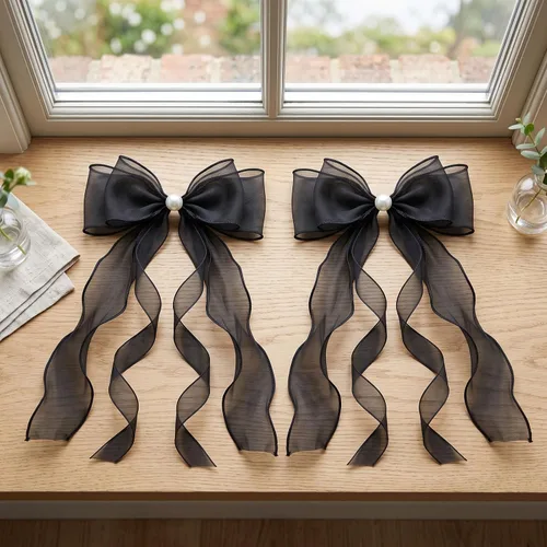 Vista 7 de Alzapaños de organza negra traslúcida para cortina, paquete de 6 Negro transparente