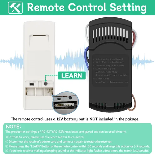 Vista 3 de Kit de control remoto universal para ventilador de techo, reemplazo para Harbor Breeze, Hampton Bay, Hunter, 3 velocidades con atenuador de luz