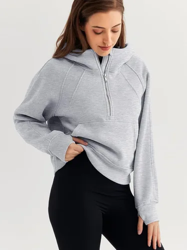 Vista 3 de WYNNQUE Sudadera corta con capucha para mujer, manga larga, forro polar, media cremallera, ropa de otoño