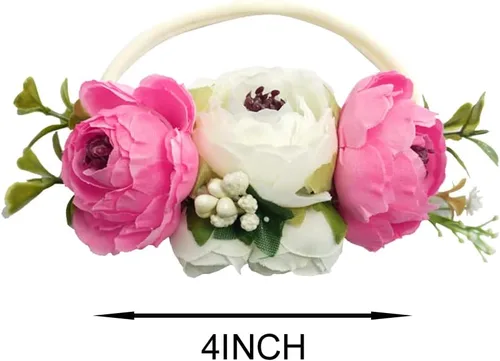 Vista 2 de BGFKS Mameluco de manga con volantes para bebé, body de primer cumpleaños para niñas pequeñas con diadema de flores.