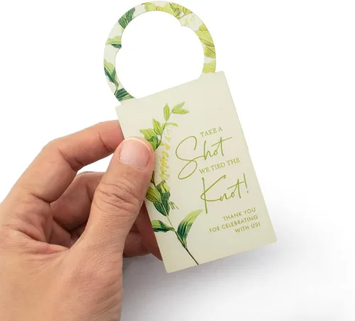 Vista 3 de Summer-Ray - 50 etiquetas de boda con texto en inglés «Take a Shot We Tied The Knot» (crema)