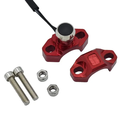 Vista 3 de CNC Aluminio 7/8 "Manillar de motocicleta Control cuerno arranque interruptor botón acción momentánea con dos conectores bala rojo