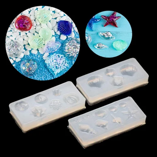 Vista 2 de XIANSHI Nuevo molde de silicona con forma de concha de concha de concha de mar, 3 piezas, plantilla de arte de uñas, moldes de silicona