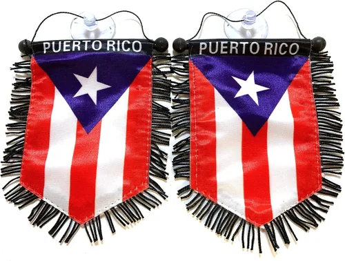 Vista 2 de Puerto Rico pequeña bandera puertorriqueña para automóviles hogar pared puerta ventana bandera accesorios decoración colgante decoración pancartas