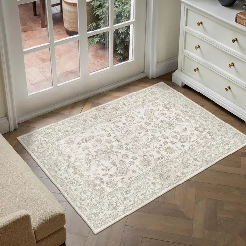 Vista 53 de PureCozy Alfombra de área beige de 2 x 3 pulgadas, lavable, vintage, pequeña, para entrada, cocina, suave, retro, floral, de pelo bajo, tapete