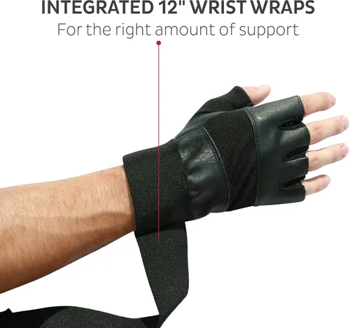 Vista 4 de Nordic Lifting Guantes de levantamiento de pesas con muñequeras de 12 pulgadas, guantes de entrenamiento con soporte para la muñeca para hombres