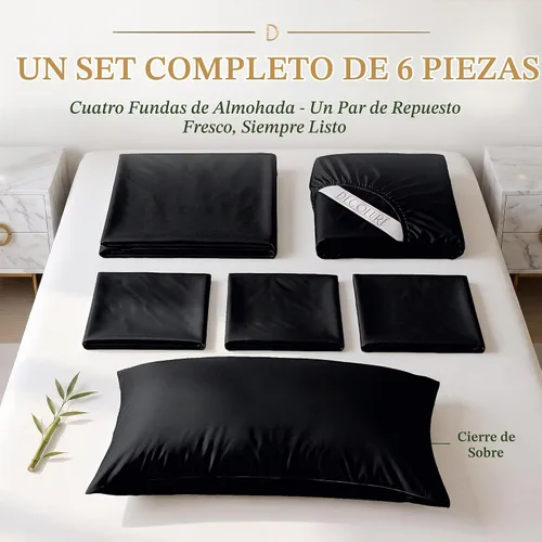 Vista 8 de DECOLURE Sábanas de Viscosa 100% Derivada de Bambú Tamaño Full - Juego de Sábanas de Lujo de 6 Piezas Naturalmente Refrescantes, Ultra Suaves Negro