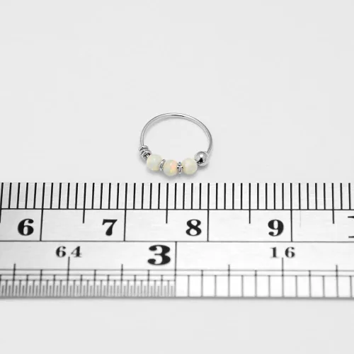 Vista 4 de AtoZ Piercing Triple ópalo bola en oro blanco sólido de 9 K calibre 22 aro nariz anillo joyería
