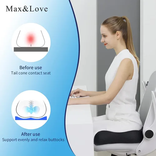 Vista 2 de Cojín de espuma viscoelástica para silla de asiento para aliviar el dolor de espalda, ciática, dolor de coxis, disco degenerativo, cojín ortopédico