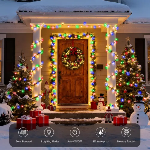 Vista 2 de Luces solares de Navidad al aire libre, 72 pies, 200 luces LED solares con 8 modos, cadena de luces de Navidad impermeable para patio, jardín