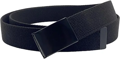 Vista 7 de Cinturón de lona con hebilla abatible negra, cintura de hasta 45 pulgadas, cinturón militar y de golf