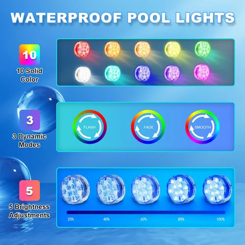 Vista 3 de Luz de ducha con mando a distancia, luces operadas con pilas para decoración de Navidad, luces LED sumergibles para calabaza, bañera, jacuzzi