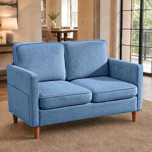 Vista 36 de Kingfun Juego de 2 sillas decorativas, sillas de sala de estar, sillón de lectura de mediados de siglo, felpilla con pie de madera maciza