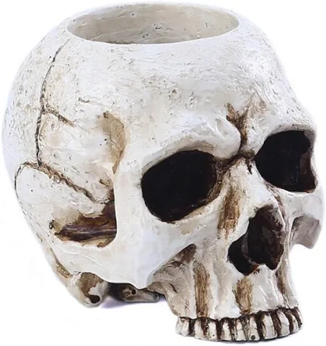 Vista 5 de VICDUEKG Portavelas de calavera, candelabros de esqueleto, taza de té espeluznante, decoración gótica, candelabros de resina, manualidades