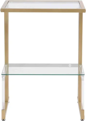 Vista 7 de Mesa auxiliar de sofá de 2 niveles, mesa auxiliar con estantes de vidrio acrílico y marco de metal