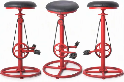 Vista 9 de Bicycle-Style 29"-37" Adjustable Swivel Bar Stools Set of 2, Distressed Red Black Seat / Distressed Red Frame
