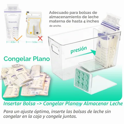 Vista 4 de Recipiente de almacenamiento de leche materna con tablas separadoras en forma de L, los divisores aplanarán las bolsas de leche materna de pie