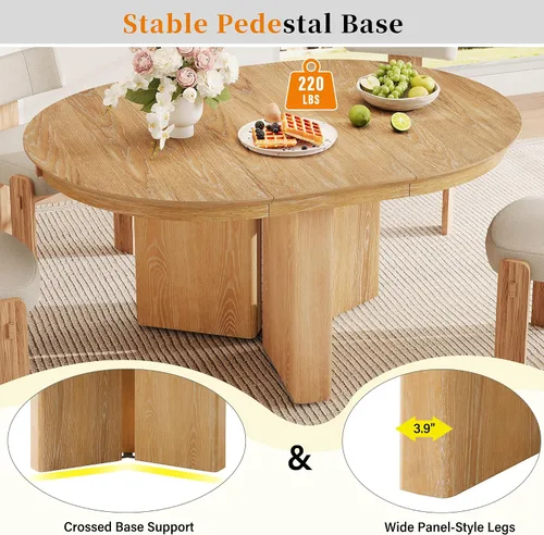 Vista 5 de Mesa de comedor extensible ovalada de madera con base de pedestal Marrón
