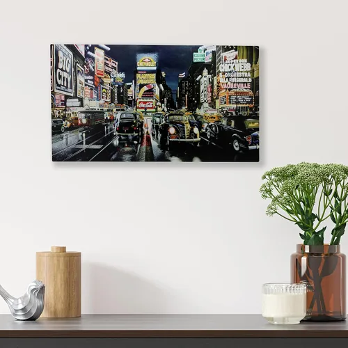 Vista 4 de Northlight Arte de pared con luz LED NYC Times Square y autos clásicos, 15.75 x 23.75 pulgadas