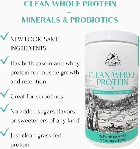 Vista 8 de Mt. Capra Clean Minerals con péptidos de colágeno y proteína entera limpia + minerales y probióticos