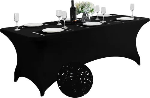 Vista 29 de SuperO - Paquete de 2 manteles de elastano impermeables para mesas de 6 pies, mantel elástico universal ajustable para fiestas, banquetes, bodas