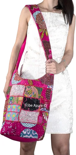 Vista 2 de Tribe Azure - Bolso bandolera de lona para mujer, estilo hobo, floral, para verano, bohemio