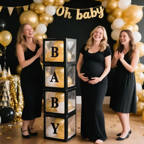 Vista 4 de Ledido - Cajas de globos transparentes con 60 letras y números para nombre personalizado 4 PCS Black Clear Baby Balloon Boxes Blocks Backdrop for