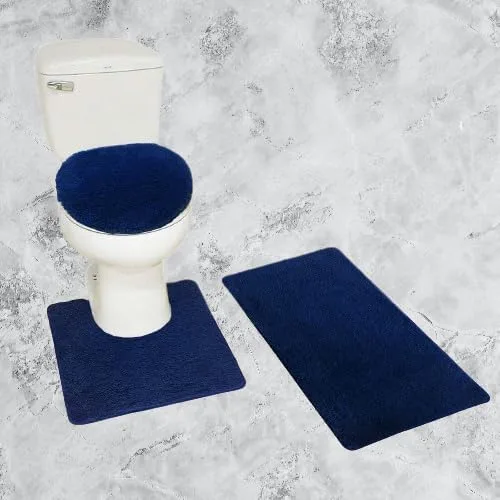 Vista 13 de Juego de 3 alfombras de baño de felpilla antideslizantes, tamaño mediano, alfombra para contraparte y tapa de inodoro #6 (azul aguamarina)