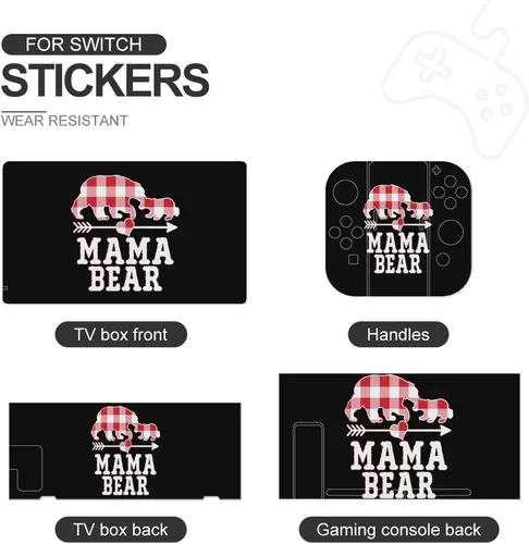 Vista 2 de Buffalo Plaid Mama Bear - Calcomanía para consola de interruptores y Switch Lite, juego completo