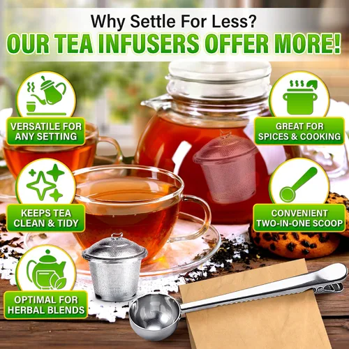 Vista 5 de Conjunto de 1 infusor de té grande, 2 infusores pequeños y cuchara con clip para bolsa - Infusor de acero inoxidable para té de hojas sueltas