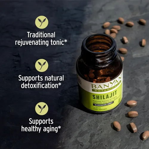 Vista 3 de Banyan Botanicals Shilajit – 90 comprimidos puros prensados para energía y vitalidad*