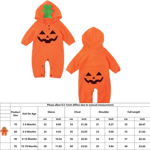 Vista 4 de Le SSara Disfraz de calabaza de Halloween con capucha para bebé, disfraz de Navidad
