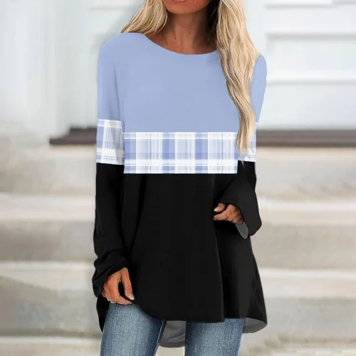 Vista 2 de Camisas de manga larga para mujer, holgadas, hippie, cuello redondo, estampadas, blusa casual elegante